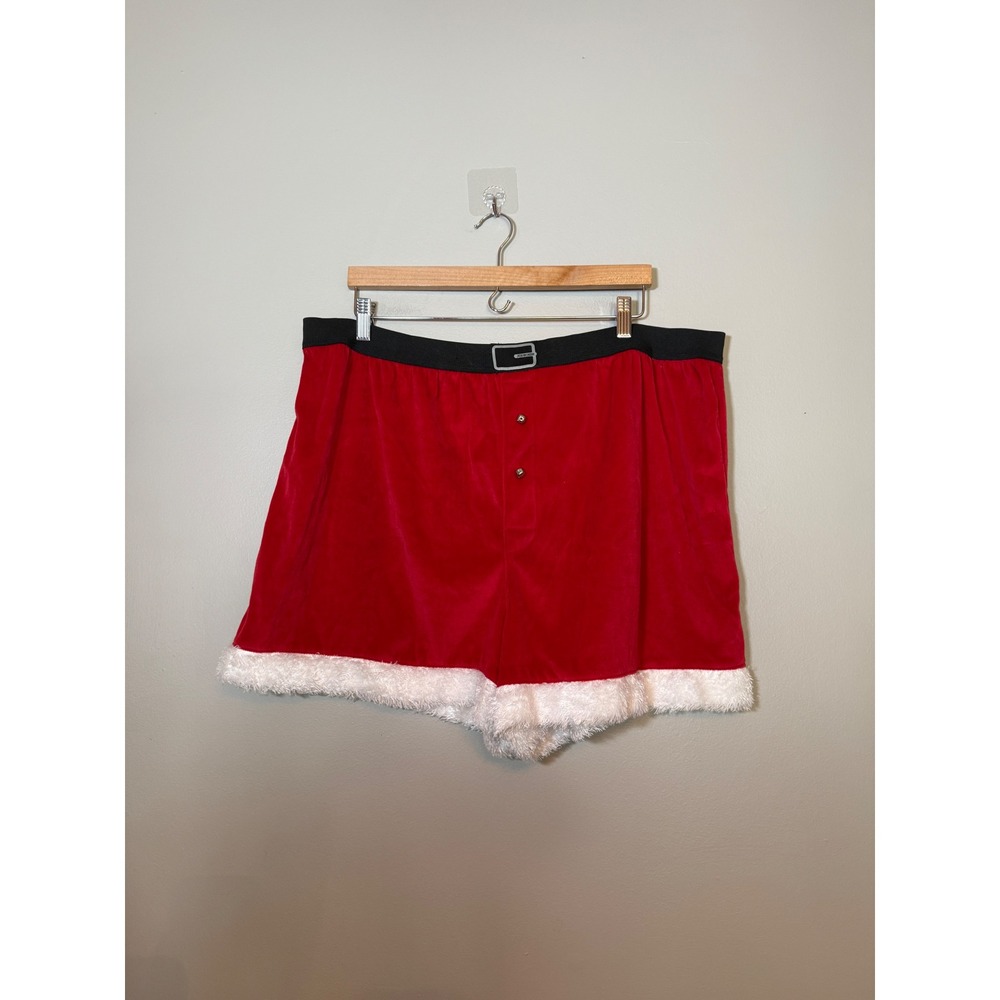 Joe Boxer Mens XL Red Velvet Santa Christmas Lounge Shorts Faux Fur Jingle Bells